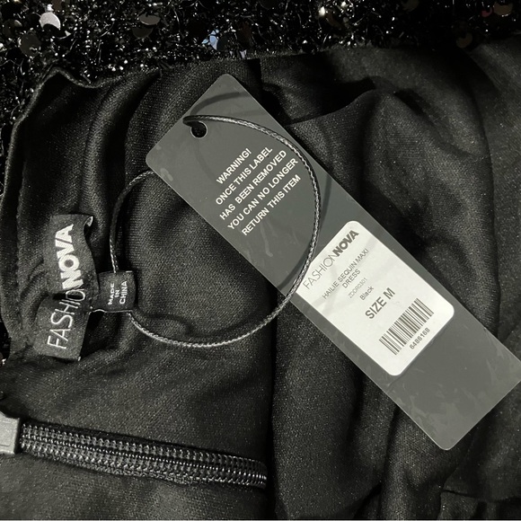 Fashion Nova Sexy Hailie Black Sequin Halter Maxi Dress New Years Eve Medium NWT - Picture 7 of 8